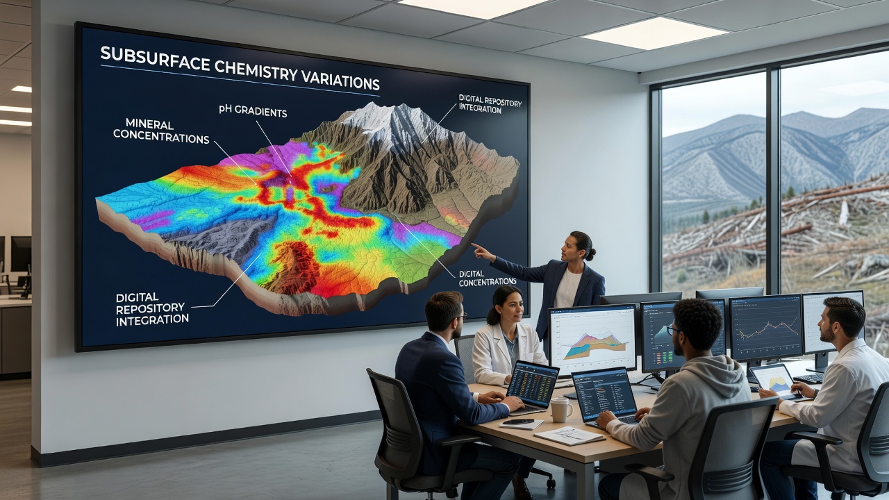 Repository interface displaying layered subsurface chemistry data from multiple post-logging mountain sites